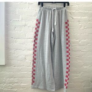 Grayson Threads Gray Joggers with Red Checkered Stripes